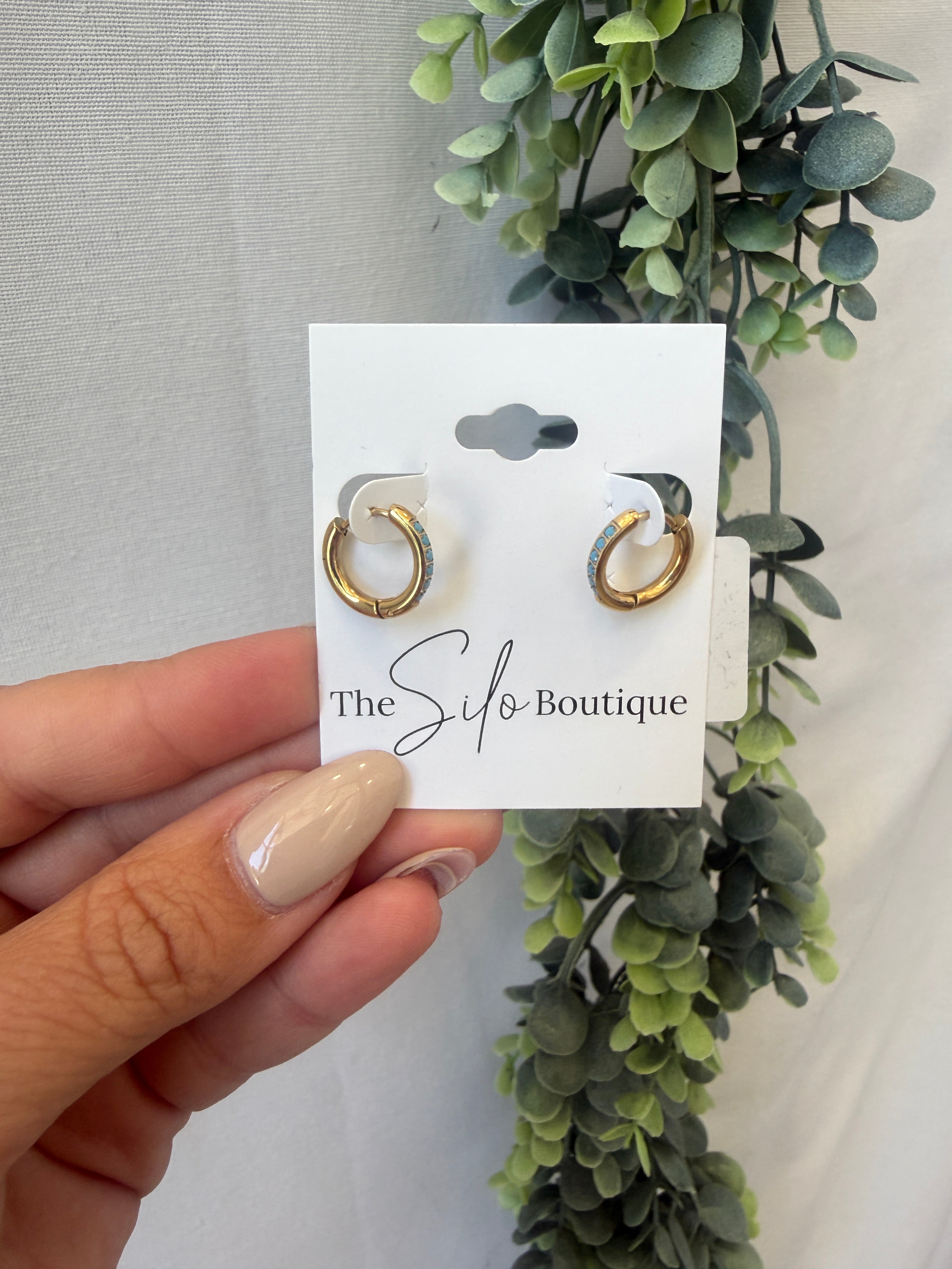 Turquoise Tides Huggies Earrings-Earrings-mood-The Silo Boutique, Women's Fashion Boutique Located in Warren and Grand Forks North Dakota
