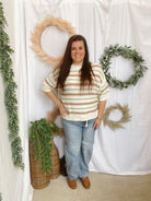Kylie Striped Short Sleeve Sweater-Long Sleeve Tops-be cool-The Silo Boutique, Women's Fashion Boutique Located in Warren and Grand Forks North Dakota