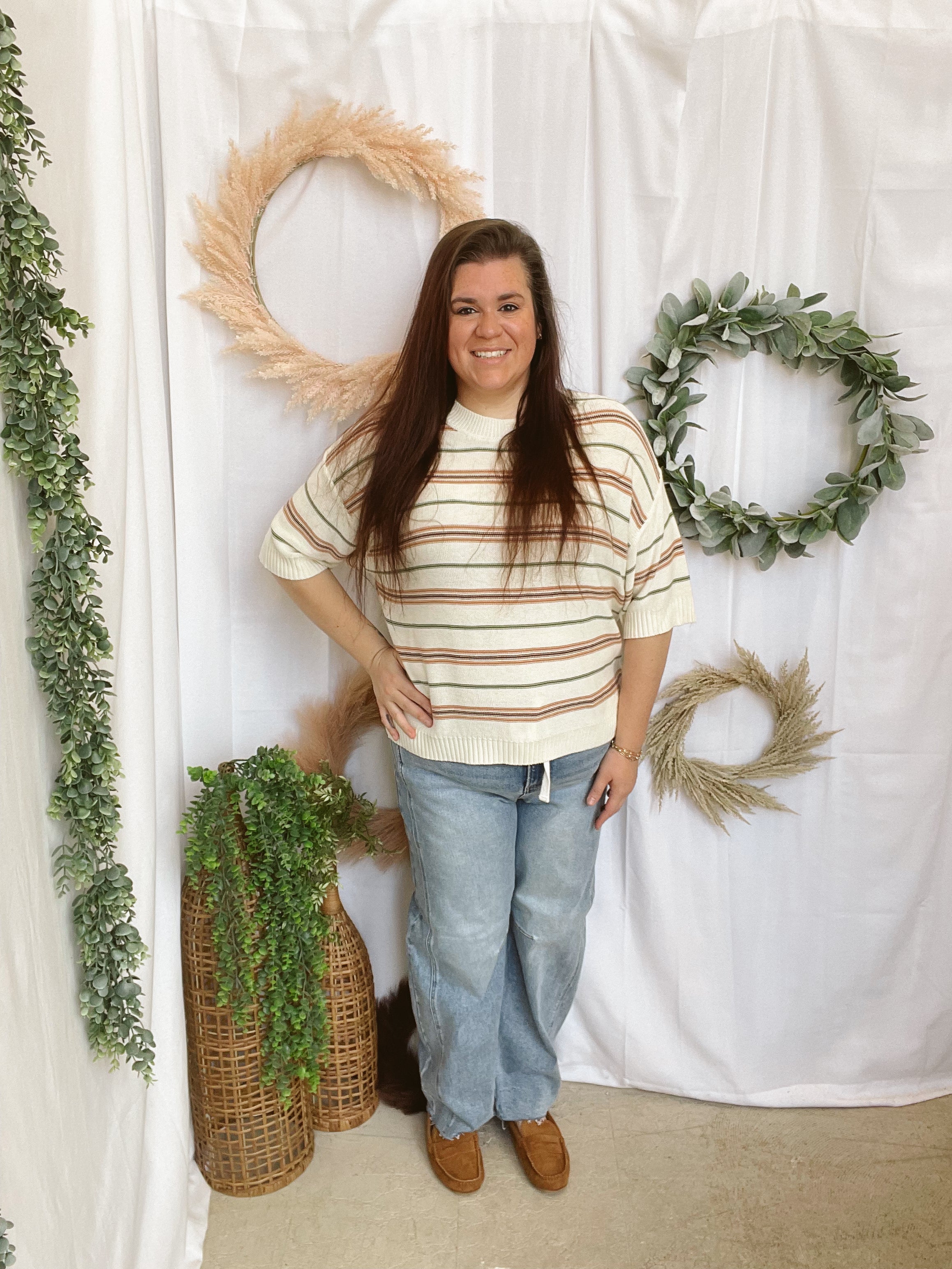 Kylie Striped Short Sleeve Sweater-Long Sleeve Tops-be cool-The Silo Boutique, Women's Fashion Boutique Located in Warren and Grand Forks North Dakota