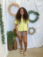 Mono B Pima V Neck Top-Yellow-Short Sleeve Tops-mono b-The Silo Boutique, Women's Fashion Boutique Located in Warren and Grand Forks North Dakota