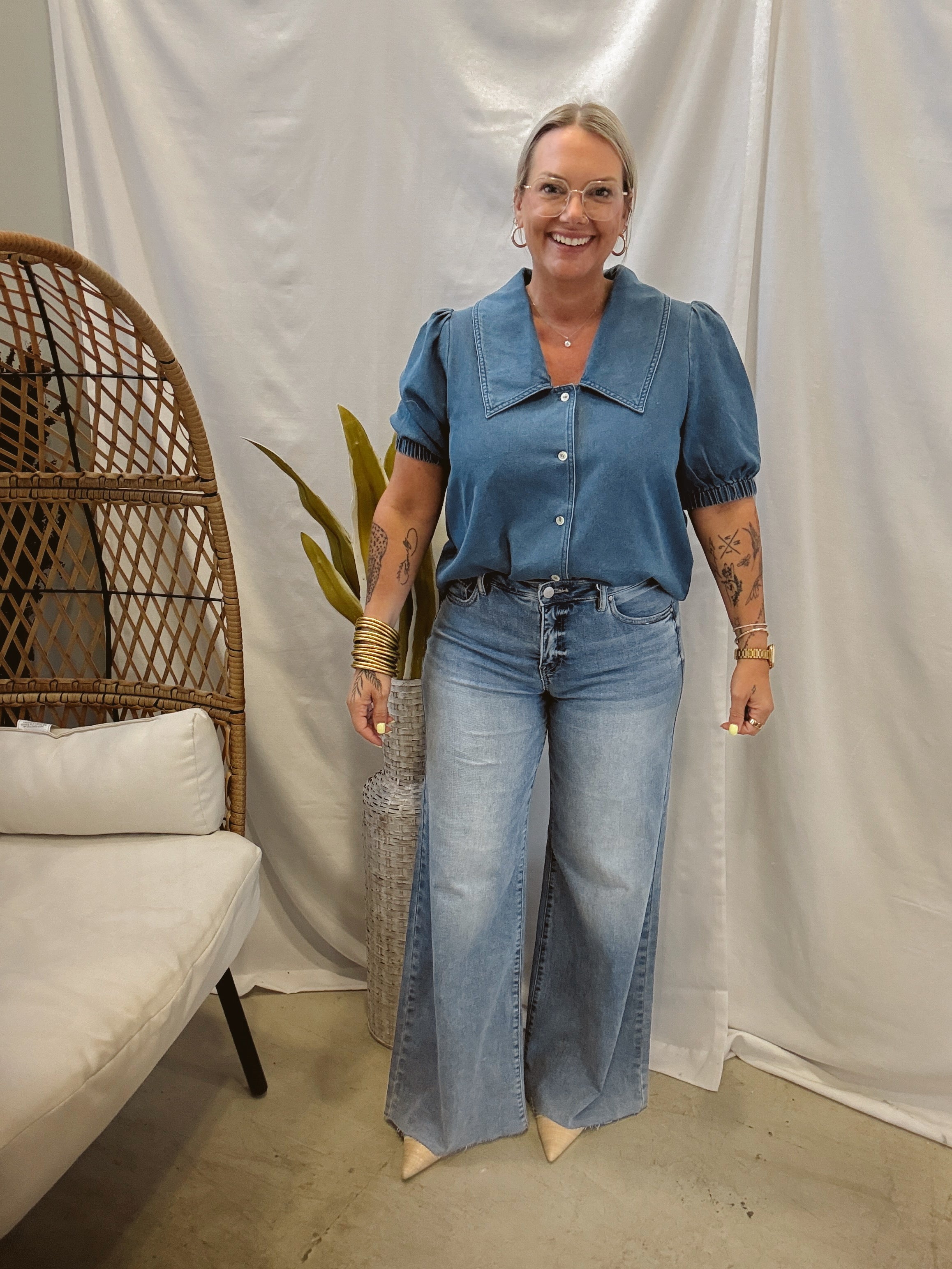 Risen Light Wash Ankle Pallazo Jeans-Jeans-risen-The Silo Boutique, Women's Fashion Boutique Located in Warren and Grand Forks North Dakota