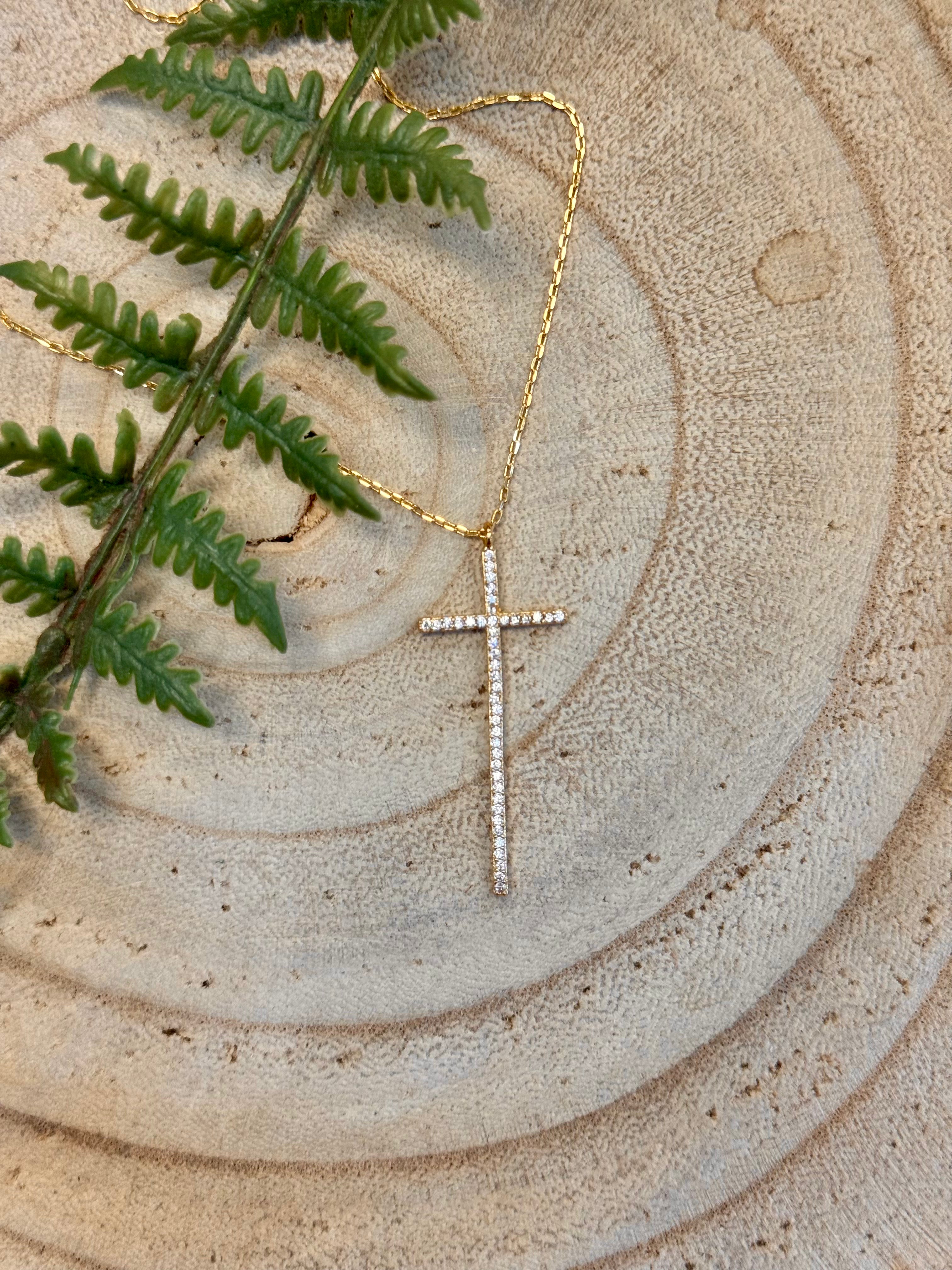 Tessa Sparkle Cross Necklace - Gold-Necklaces-Dallas Market-The Silo Boutique, Women's Fashion Boutique Located in Warren and Grand Forks North Dakota