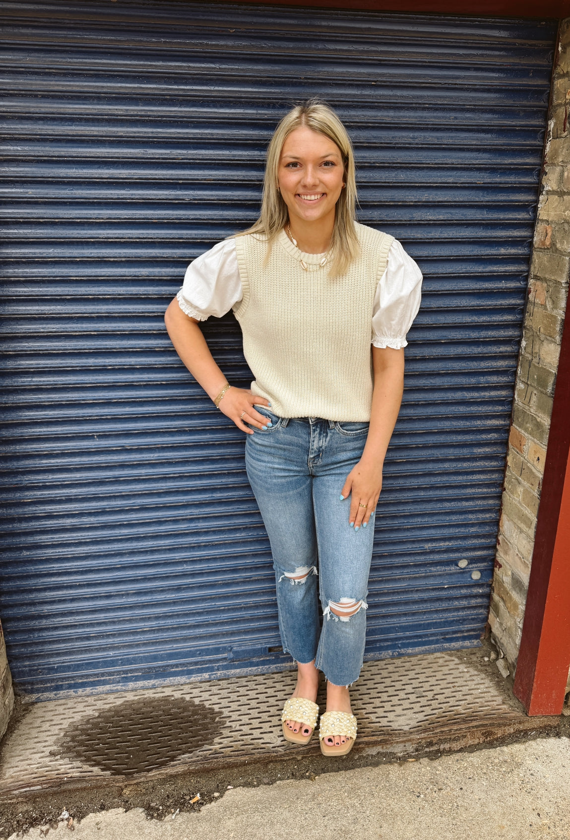 Twofer Ivory Short Sleeve Sweater Top-Short Sleeve Tops-wishlist-The Silo Boutique, Women's Fashion Boutique Located in Warren and Grand Forks North Dakota