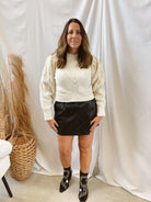 Cream Scalloped Puff Shoulder Sweater-Sweaters-miou muse-The Silo Boutique, Women's Fashion Boutique Located in Warren and Grand Forks North Dakota