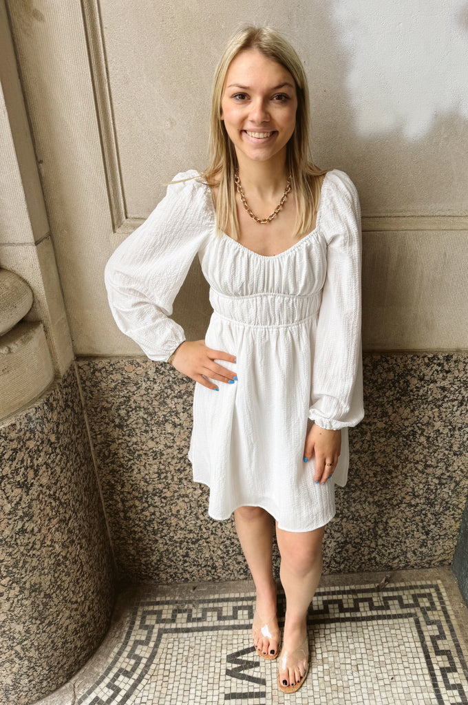 Long Sleeve Lovey White Dress-Dresses-en Creme-The Silo Boutique, Women's Fashion Boutique Located in Warren and Grand Forks North Dakota