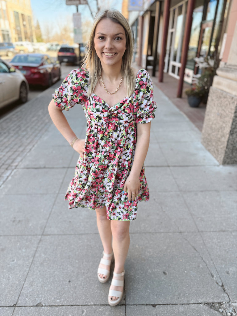 Sky Floral Print Dress-Jumpsuits & Rompers-she and sky-The Silo Boutique, Women's Fashion Boutique Located in Warren and Grand Forks North Dakota
