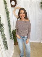 Dottie Striped Knit Top-Burgundy-Long Sleeve Tops-dottie-The Silo Boutique, Women's Fashion Boutique Located in Warren and Grand Forks North Dakota