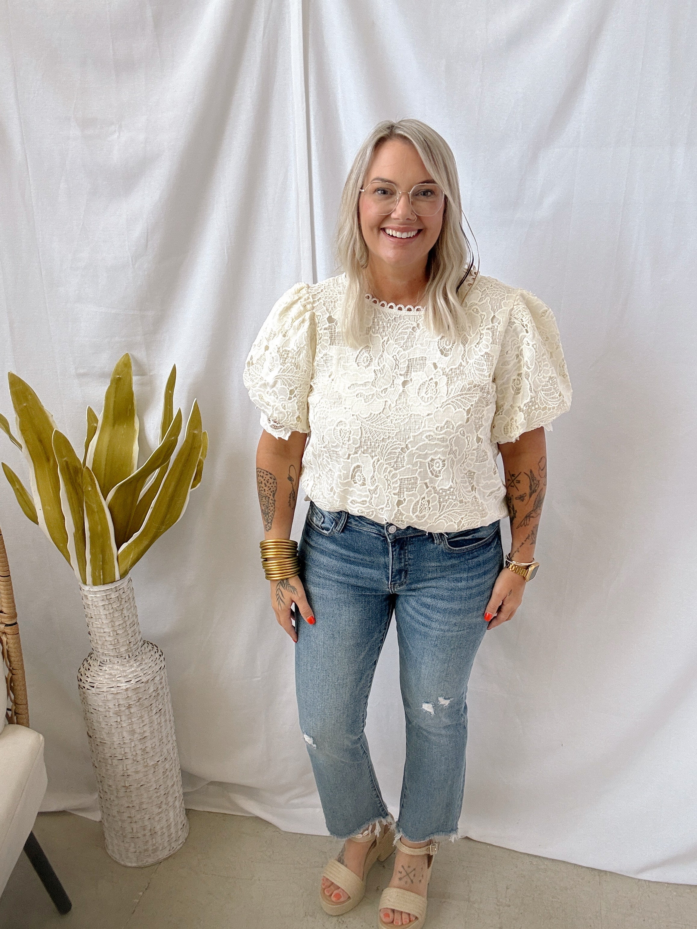 Loving the Lace Look Top-Cream-Final Sale-Short Sleeve Tops-Umgee-The Silo Boutique, Women's Fashion Boutique Located in Warren and Grand Forks North Dakota