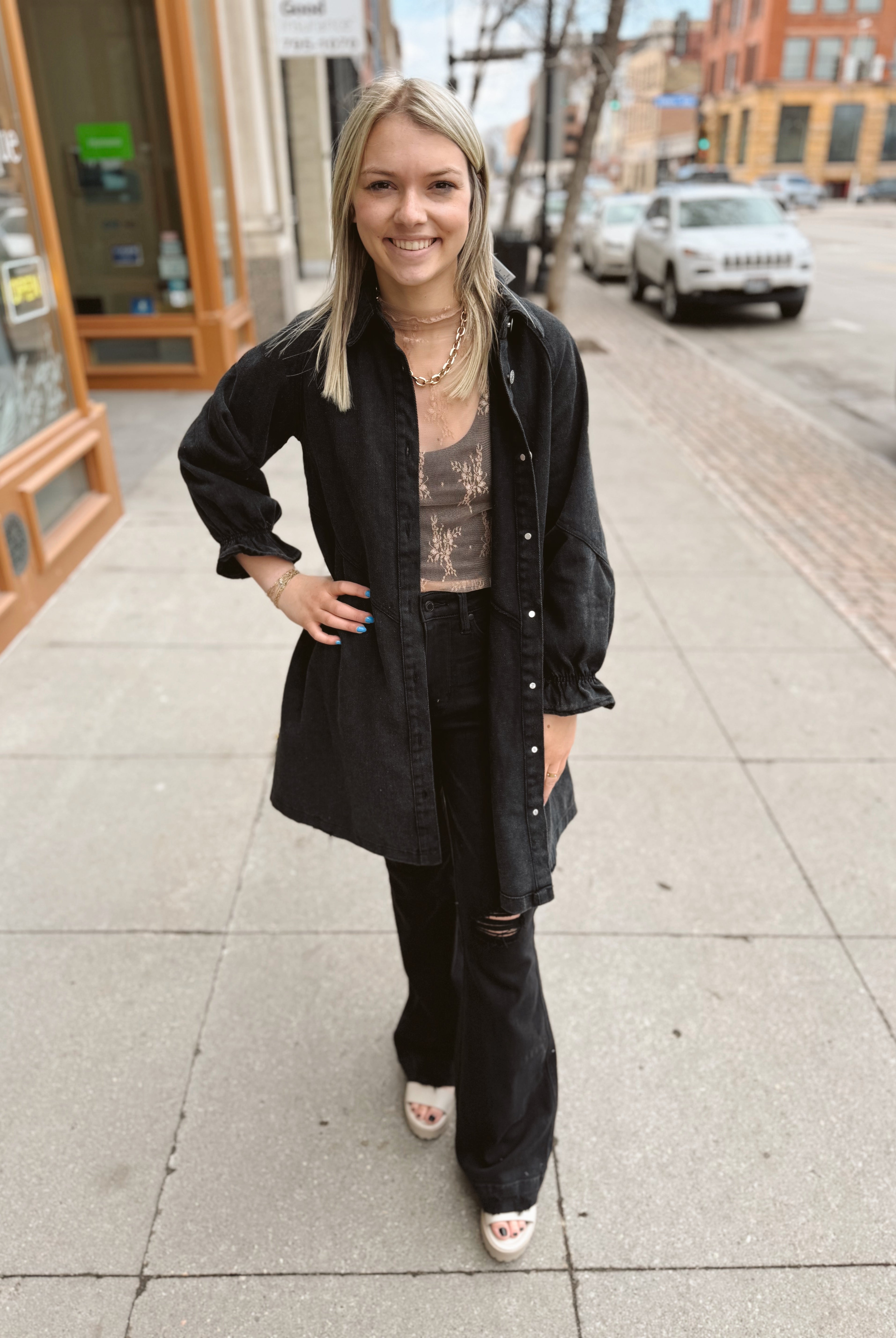 Black Washed Denim Shirt Dress-Dresses-blue B-The Silo Boutique, Women's Fashion Boutique Located in Warren and Grand Forks North Dakota