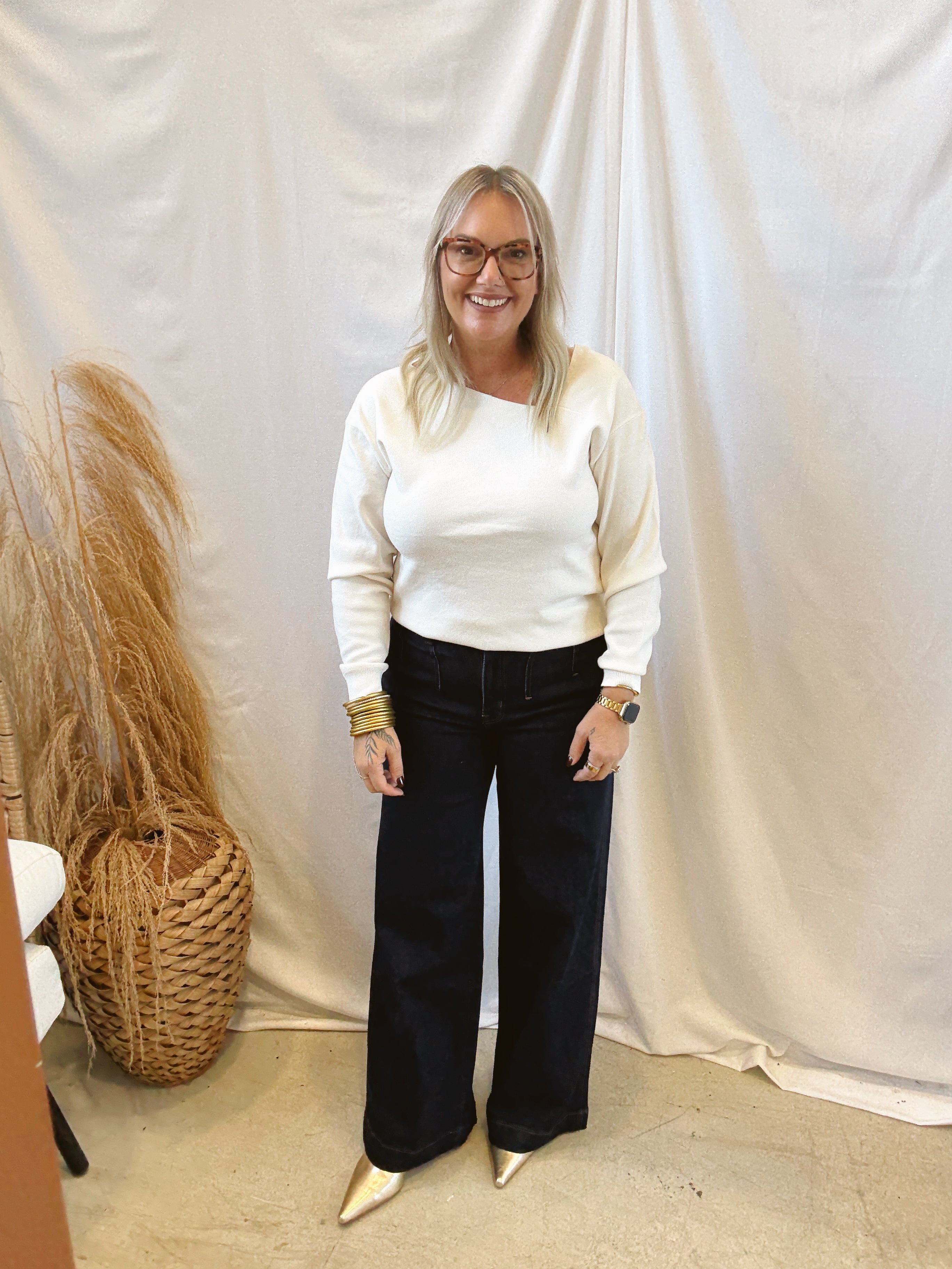 Asymmetric Neck Sweater-Ivory-Sweaters-stacatto-The Silo Boutique, Women's Fashion Boutique Located in Warren and Grand Forks North Dakota