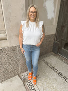 Leslie Ruffled Short Sleeve Top-Ivory-Short Sleeve Tops-les amis-The Silo Boutique, Women's Fashion Boutique Located in Warren and Grand Forks North Dakota