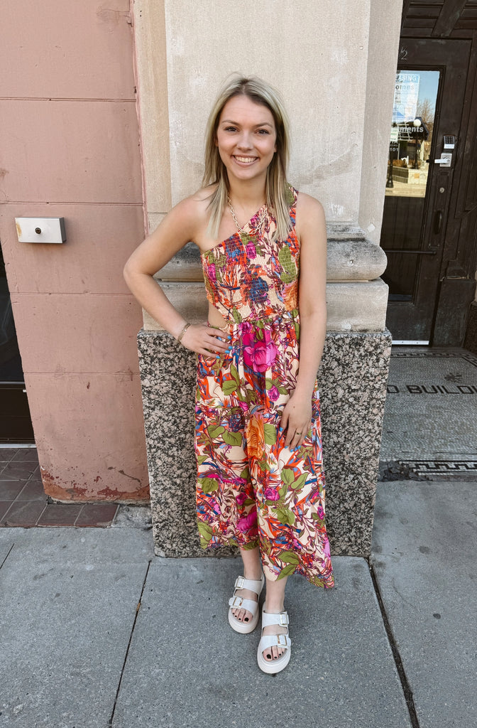 Feeling Floral One Shoulder Strap Dress-Dresses-sunyup-The Silo Boutique, Women's Fashion Boutique Located in Warren and Grand Forks North Dakota