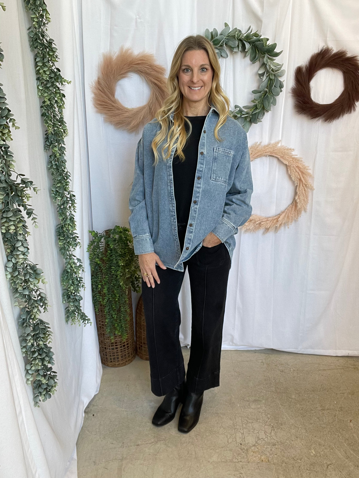 Meg Denim Button Up Top-Long Sleeve Tops-hyfve-The Silo Boutique, Women's Fashion Boutique Located in Warren and Grand Forks North Dakota