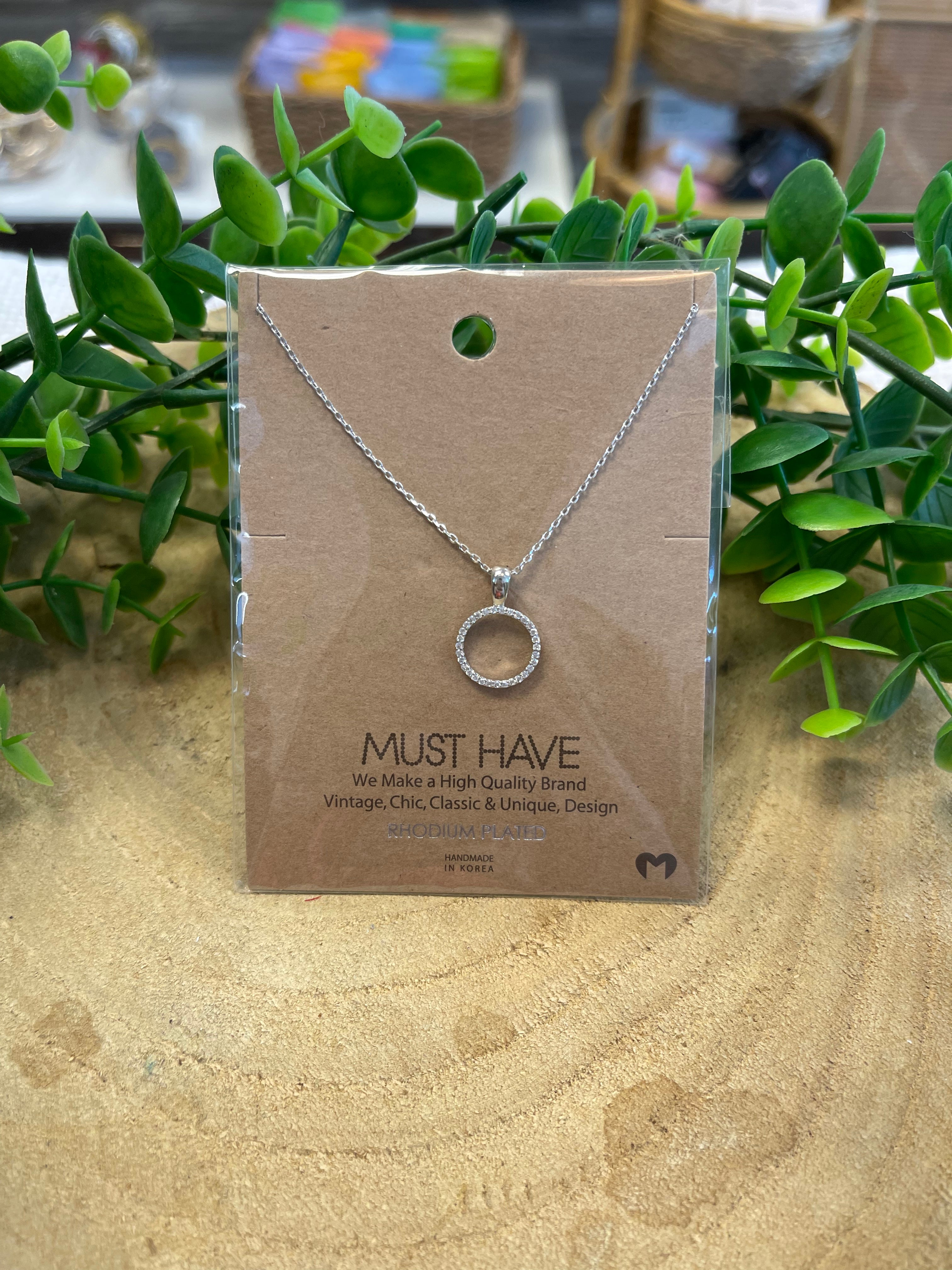 Dainty Pave Circle Cutout Pendant Necklace-Necklaces-Fame-The Silo Boutique, Women's Fashion Boutique Located in Warren and Grand Forks North Dakota