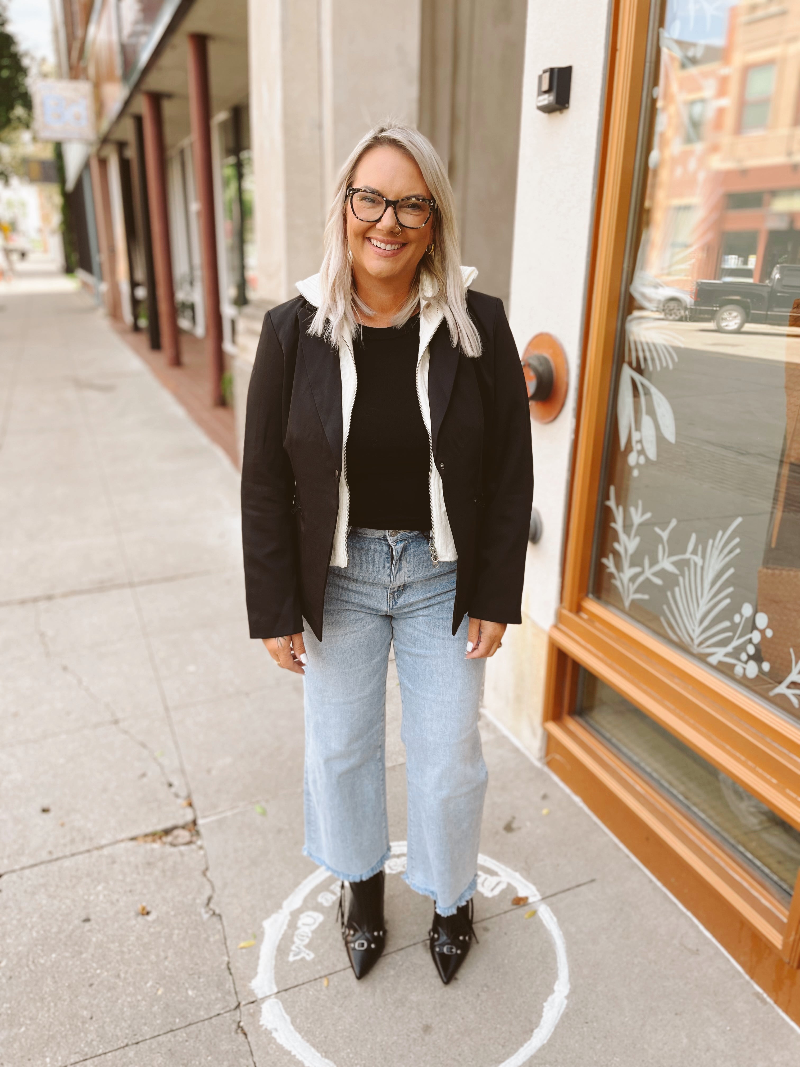 Elan Bow Black Sweater Blazer-Blazers-elan-The Silo Boutique, Women's Fashion Boutique Located in Warren and Grand Forks North Dakota