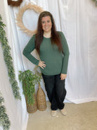 Be Cool Plus Crew Long Sleeve Top-Forest-Long Sleeve Tops-be cool-The Silo Boutique, Women's Fashion Boutique Located in Warren and Grand Forks North Dakota