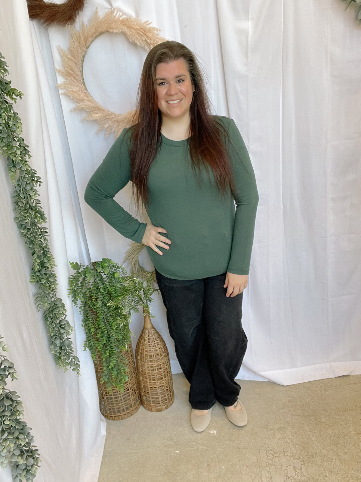 Be Cool Plus Crew Long Sleeve Top-Forest-Long Sleeve Tops-be cool-The Silo Boutique, Women's Fashion Boutique Located in Warren and Grand Forks North Dakota