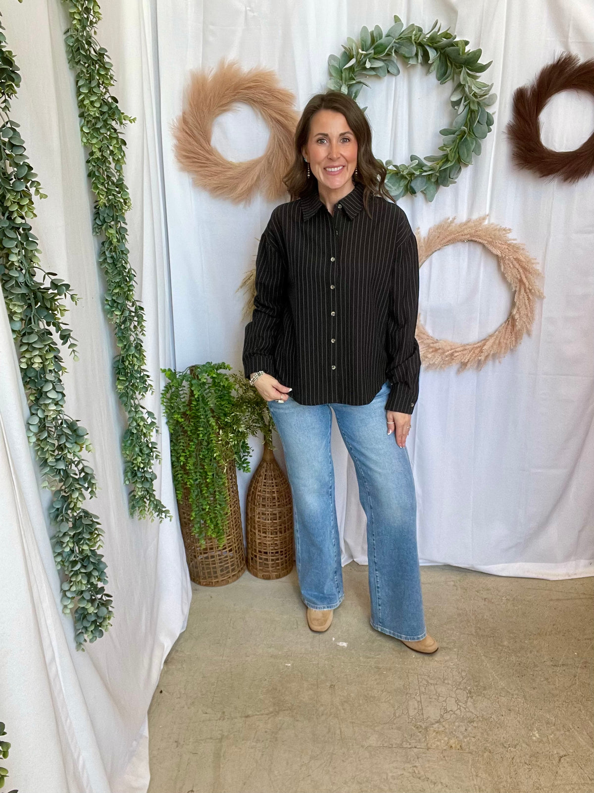 Leslie Button Down Top-Black-Long Sleeve Tops-hyfve-The Silo Boutique, Women's Fashion Boutique Located in Warren and Grand Forks North Dakota