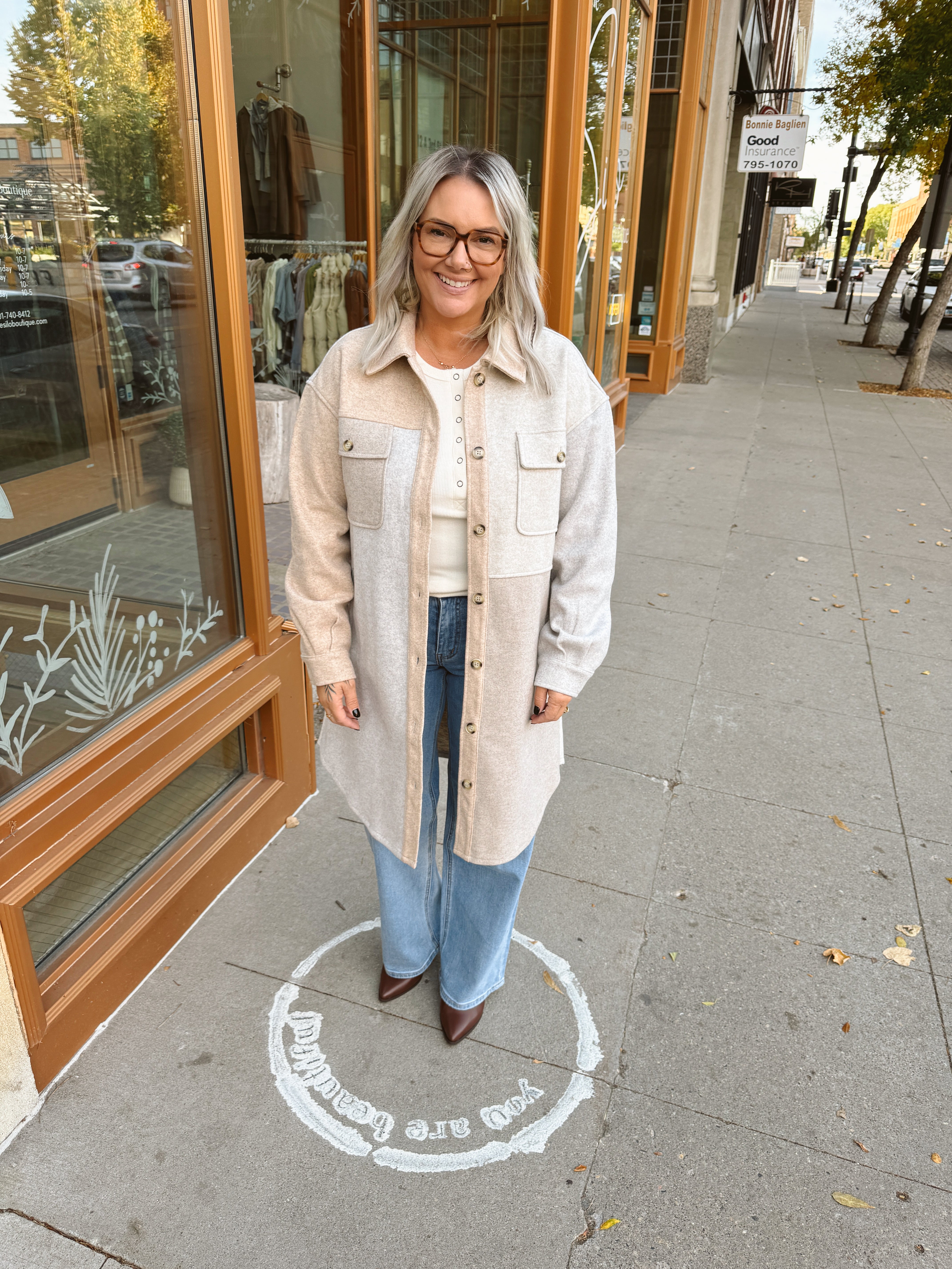 Latte Combo Long Shacket-Shackets-mystree-The Silo Boutique, Women's Fashion Boutique Located in Warren and Grand Forks North Dakota