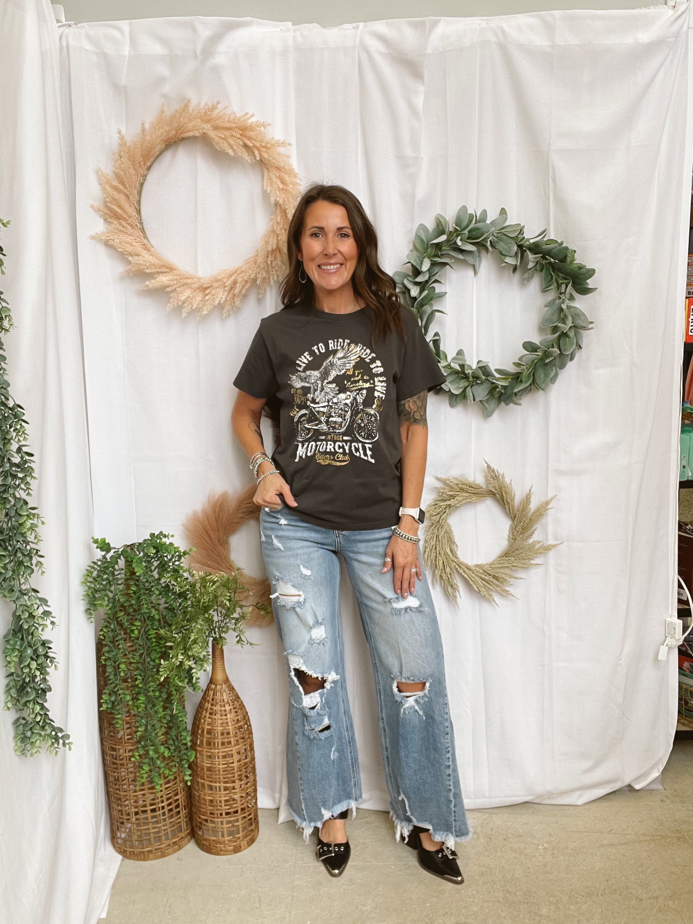 Sweet Claire Motorcycle Tee-Graphic Tees-sweet claire-The Silo Boutique, Women's Fashion Boutique Located in Warren and Grand Forks North Dakota