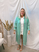 Striped Satin Shirt Dress-Emerald-Final Sale-Dresses-Umgee-The Silo Boutique, Women's Fashion Boutique Located in Warren and Grand Forks North Dakota