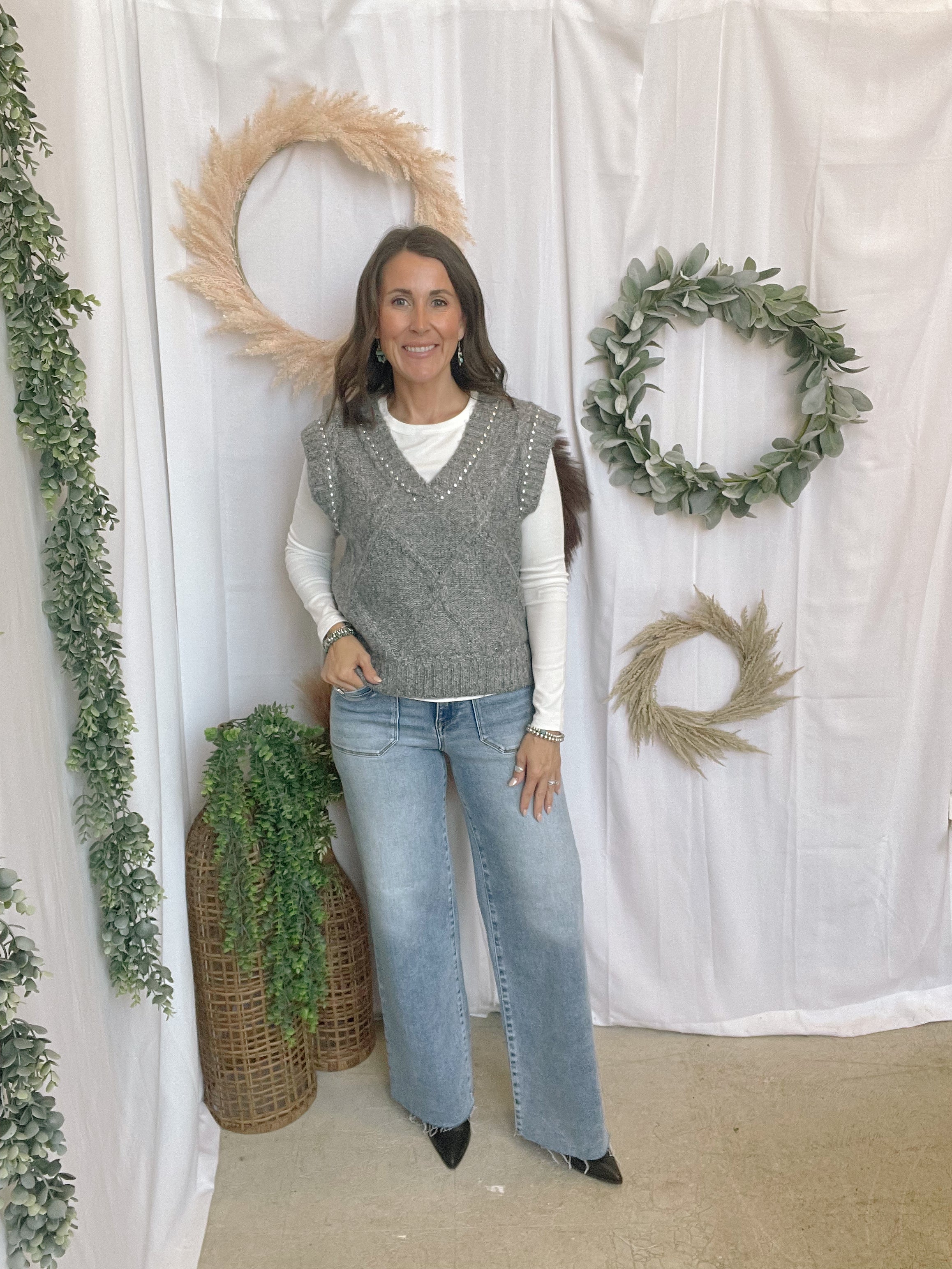 Tara Studded Vest-Grey-Vests-staccato-The Silo Boutique, Women's Fashion Boutique Located in Warren and Grand Forks North Dakota