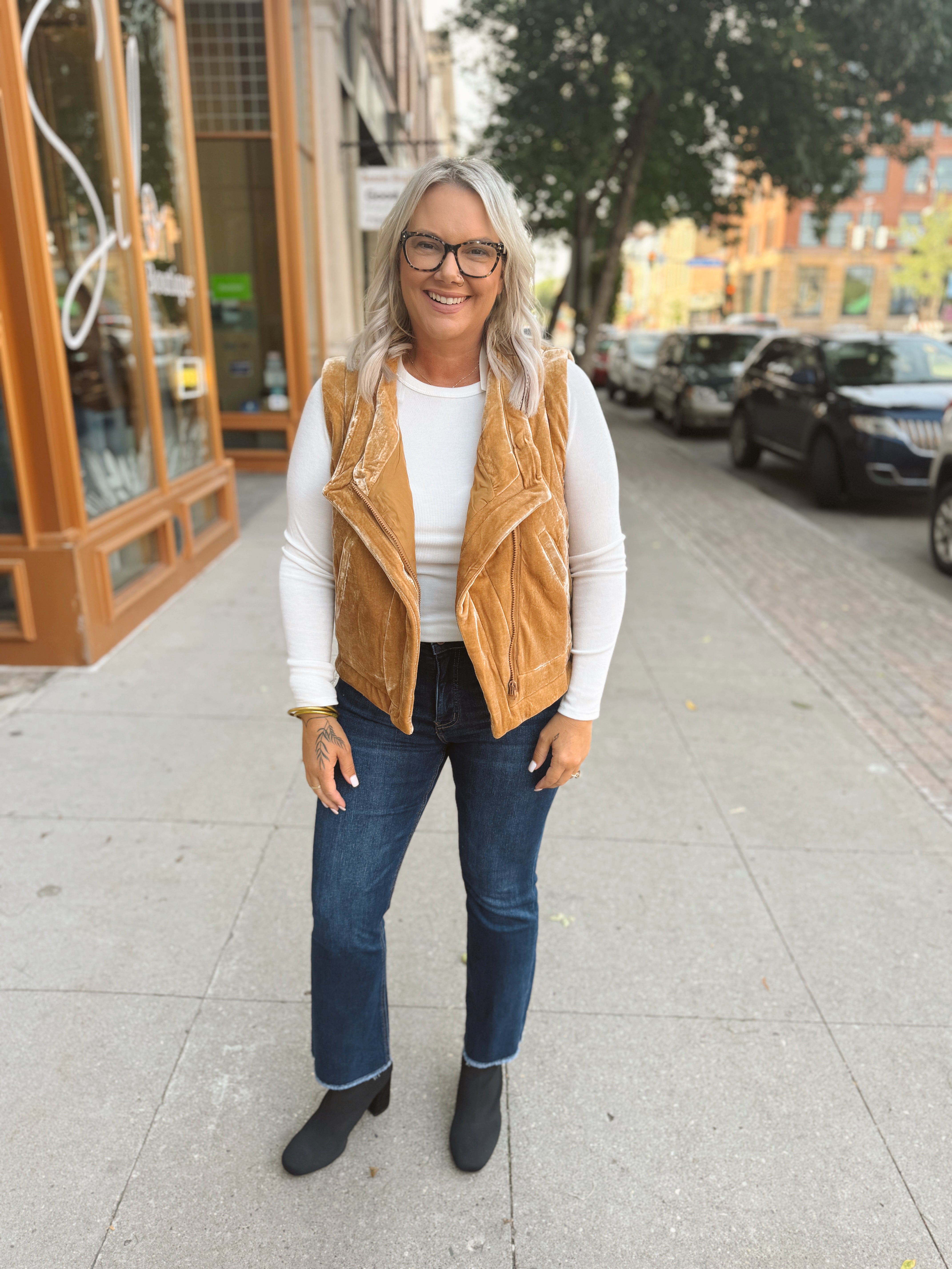 Velvet Puff Vest-Mustard-Vests-mystree-The Silo Boutique, Women's Fashion Boutique Located in Warren and Grand Forks North Dakota