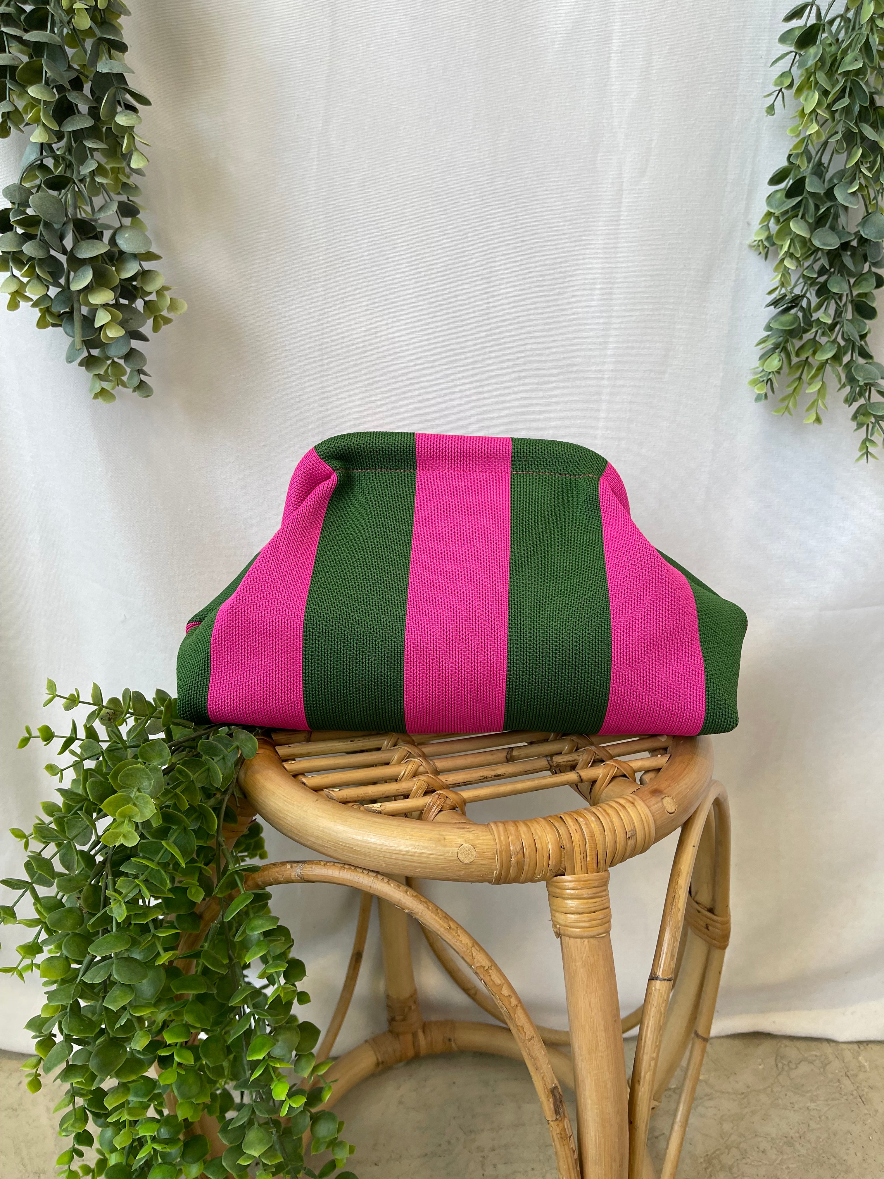 Urban Stripe Clutch Bag Makeup Bag-Green Pink-Purses-Fair-The Silo Boutique, Women's Fashion Boutique Located in Warren and Grand Forks North Dakota