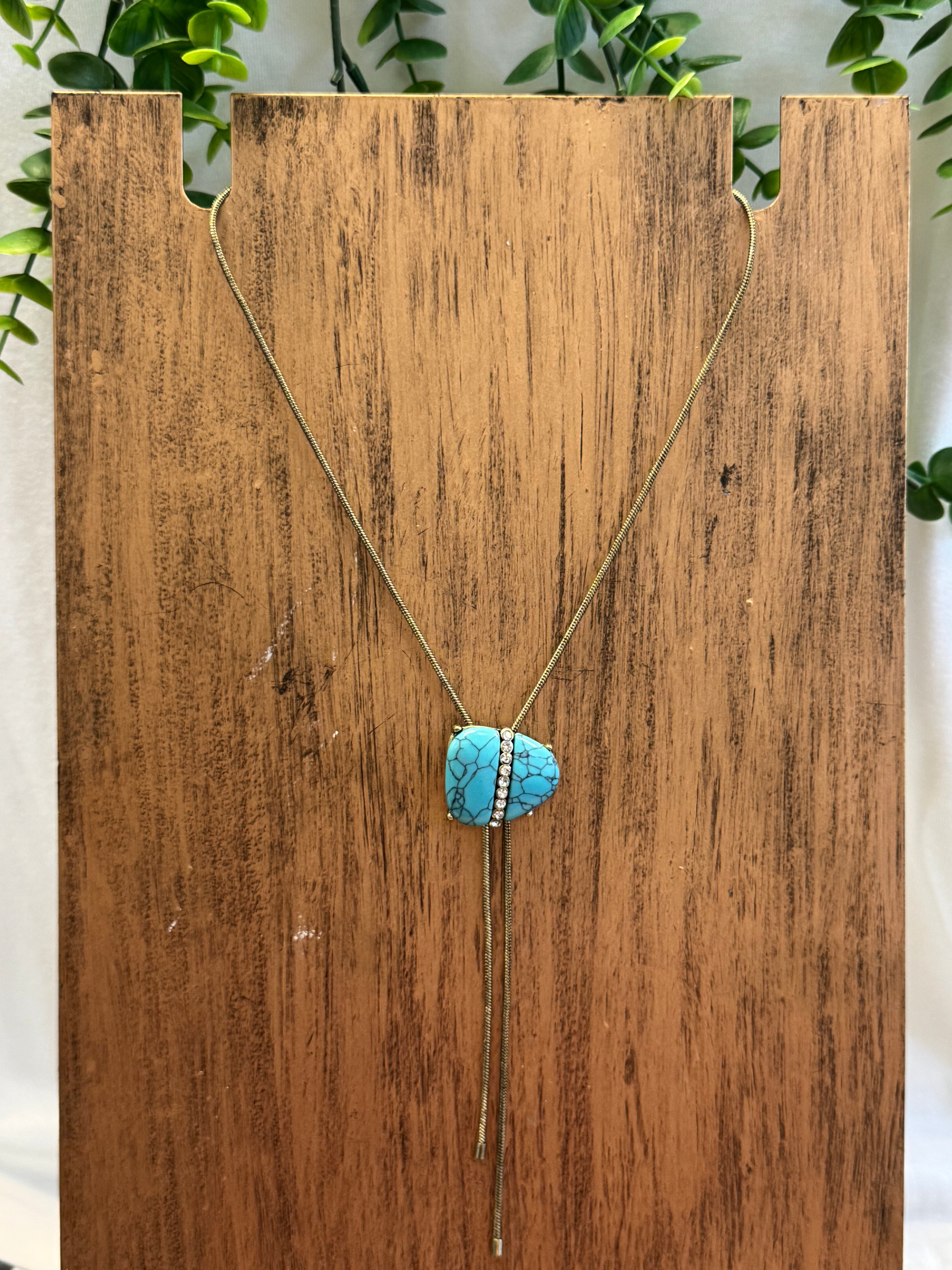 Turquoise Bolo Tie Necklace-Necklaces-Dallas Market-The Silo Boutique, Women's Fashion Boutique Located in Warren and Grand Forks North Dakota
