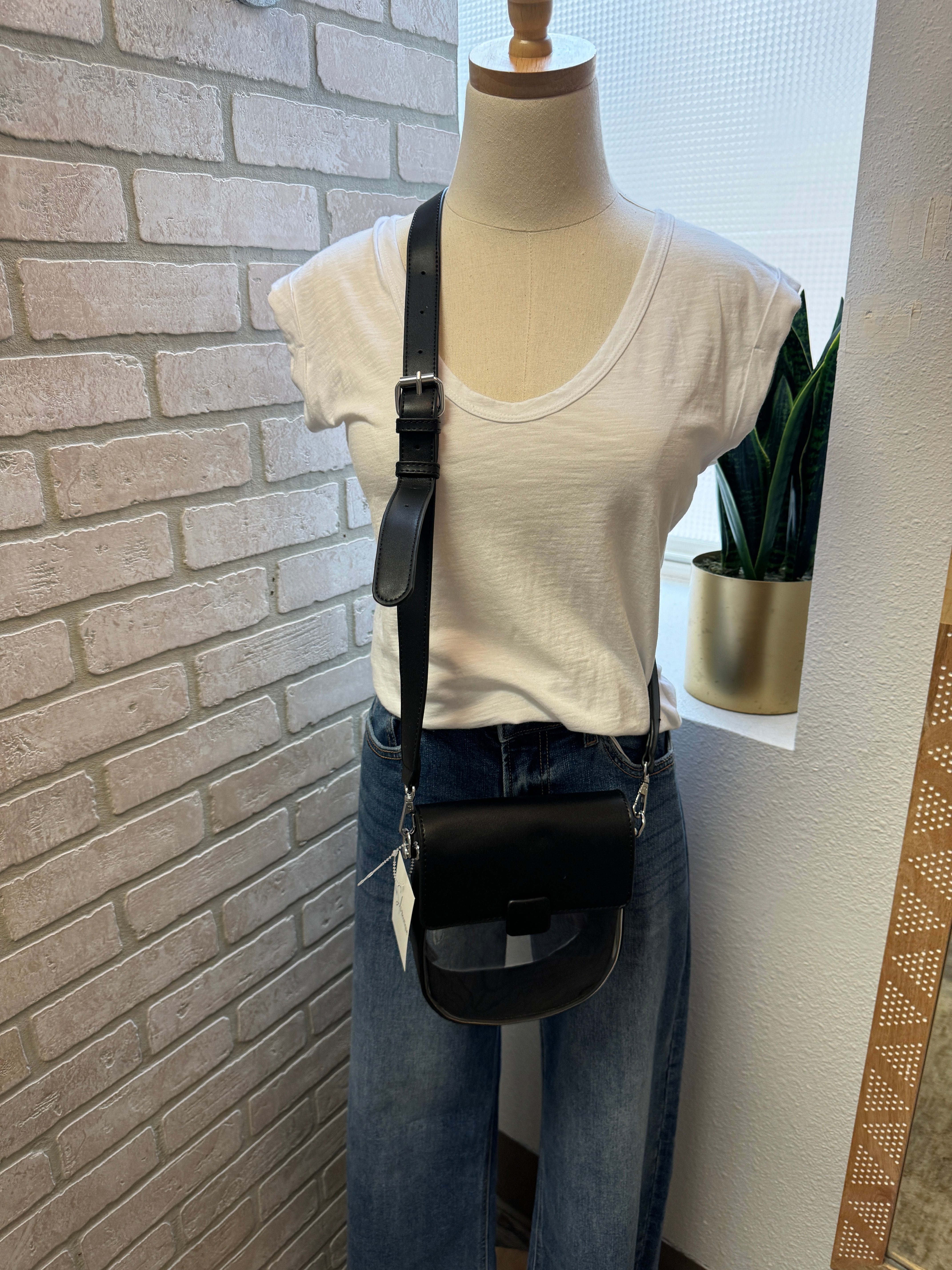 Crossbody Faux Leather Clear Purse-Crossbody Purses-Fame-The Silo Boutique, Women's Fashion Boutique Located in Warren and Grand Forks North Dakota