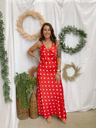 The Long Polka Dot Dress-Red-Pants-eesome-The Silo Boutique, Women's Fashion Boutique Located in Warren and Grand Forks North Dakota