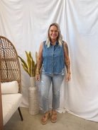 Sunflower Denim Top-Final Sale-Tank Tops-hem and thread-The Silo Boutique, Women's Fashion Boutique Located in Warren and Grand Forks North Dakota