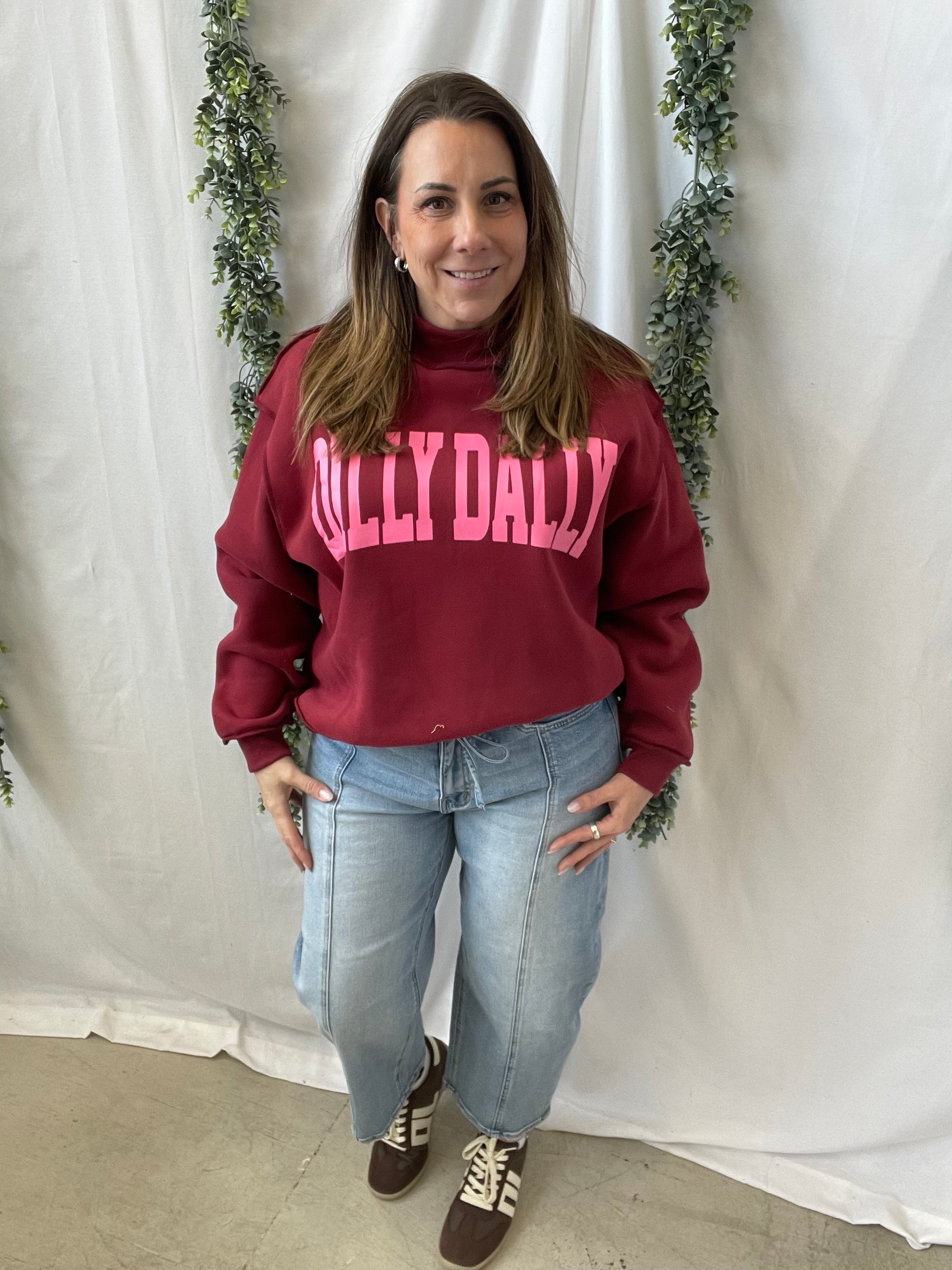 Burgundy Dilly Dally Mock Sweatshirt-Sweatshirts-bucketlist-The Silo Boutique, Women's Fashion Boutique Located in Warren and Grand Forks North Dakota