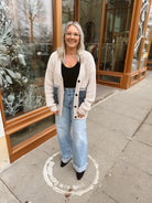 Oatmeal with Denim Pockets Sweater Cardigan-Cardigans-eesome-The Silo Boutique, Women's Fashion Boutique Located in Warren and Grand Forks North Dakota