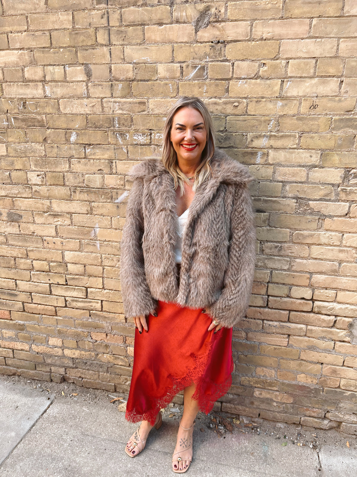 Skies Satin Lace Slit Skirt-Red-Skirts-skies are blue-The Silo Boutique, Women's Fashion Boutique Located in Warren and Grand Forks North Dakota