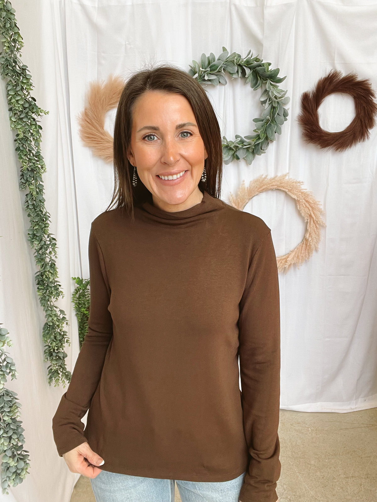 Lana Mock Long Sleeve Top-Mocha-Long Sleeve Tops-staccato-The Silo Boutique, Women's Fashion Boutique Located in Warren and Grand Forks North Dakota