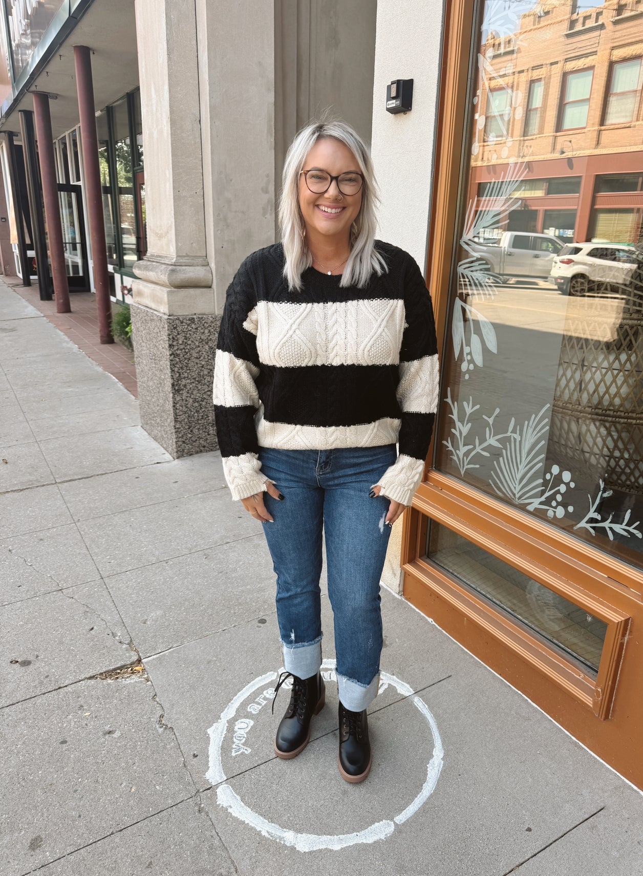 Ribbed Black and Taupe Detail Stripe Sweater-Sweaters-hem and thread-The Silo Boutique, Women's Fashion Boutique Located in Warren and Grand Forks North Dakota