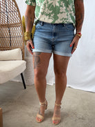 Risen Medium Wash Cuffed Shorts-Shorts-risen-The Silo Boutique, Women's Fashion Boutique Located in Warren and Grand Forks North Dakota
