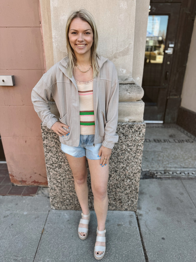 The Everyday Bomber Shirt Jacket-Taupe-Coats & Jackets-hem and thread-The Silo Boutique, Women's Fashion Boutique Located in Warren and Grand Forks North Dakota