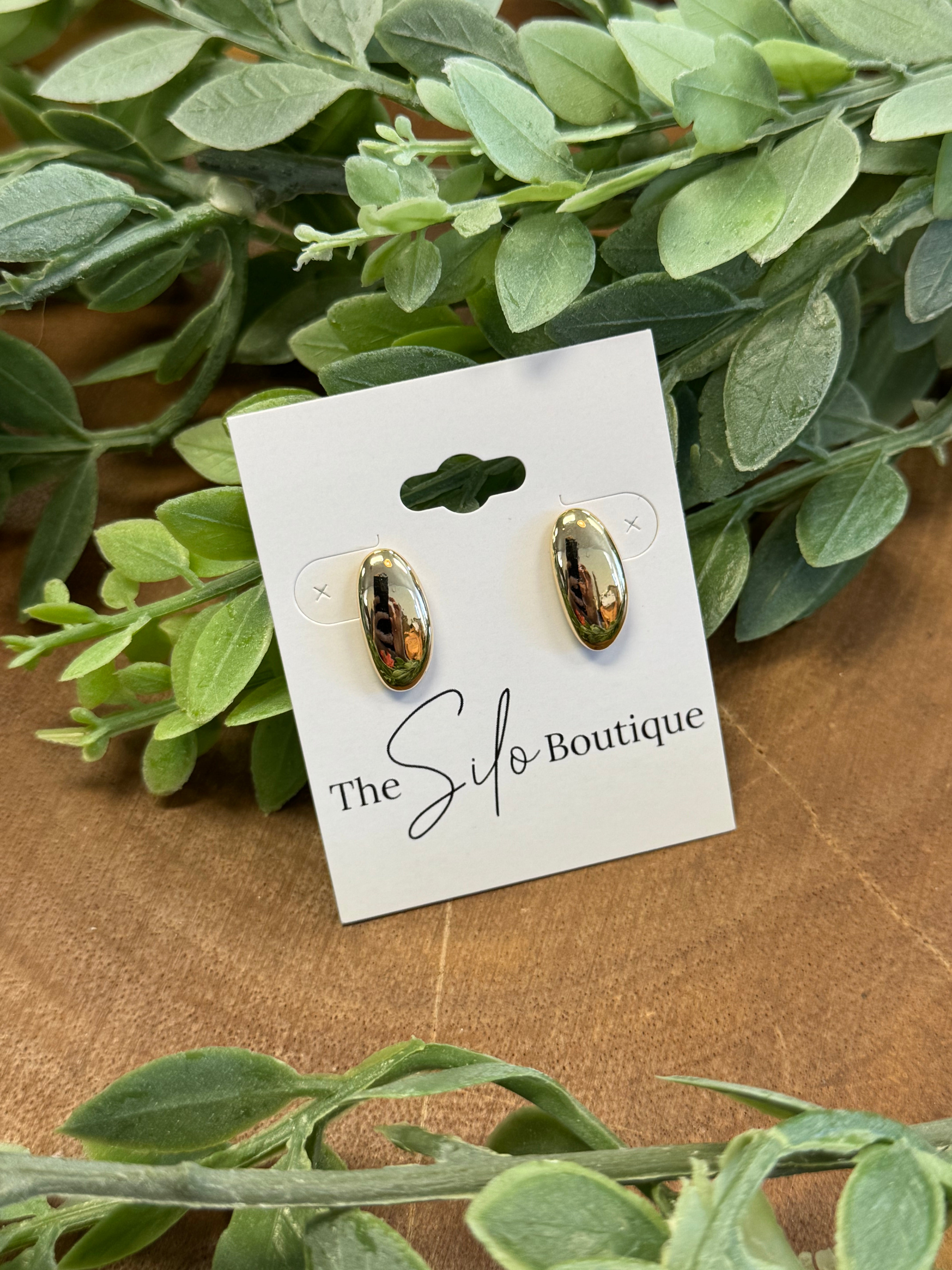 Small Puffy Oval Stud Earrings-Earrings-fame-The Silo Boutique, Women's Fashion Boutique Located in Warren and Grand Forks North Dakota
