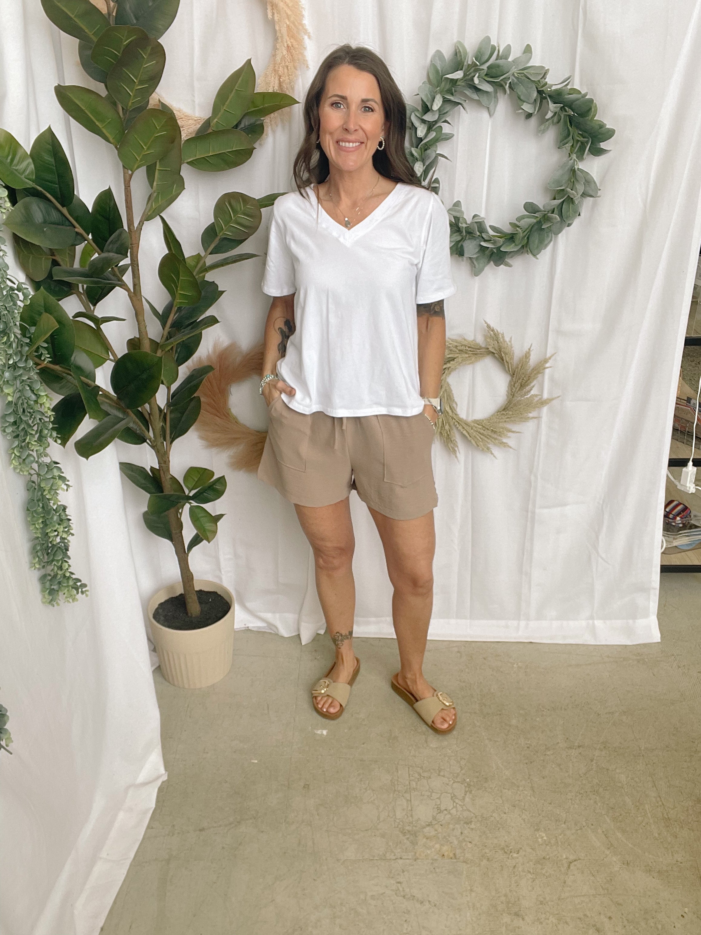 Mono Pima V Neck Tee-White-Short Sleeve Tops-mono b-The Silo Boutique, Women's Fashion Boutique Located in Warren and Grand Forks North Dakota