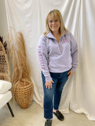 Purple MN Varsity Half Zip Sweatshirt-Sweatshirts-218-The Silo Boutique, Women's Fashion Boutique Located in Warren and Grand Forks North Dakota