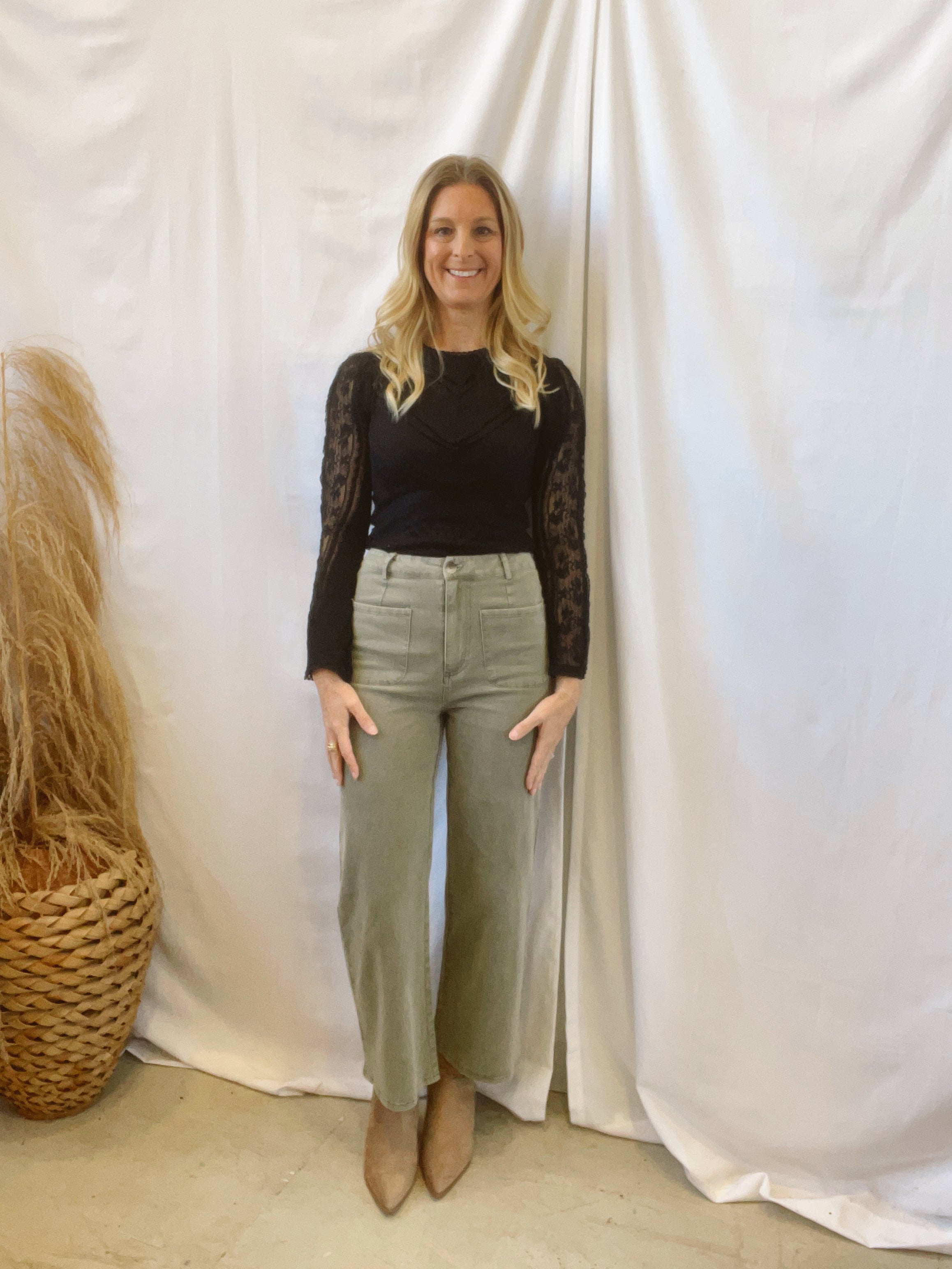 Allie Bell Sleeve Lace Mix Top-Black-Long Sleeve Tops-allie Rose-The Silo Boutique, Women's Fashion Boutique Located in Warren and Grand Forks North Dakota