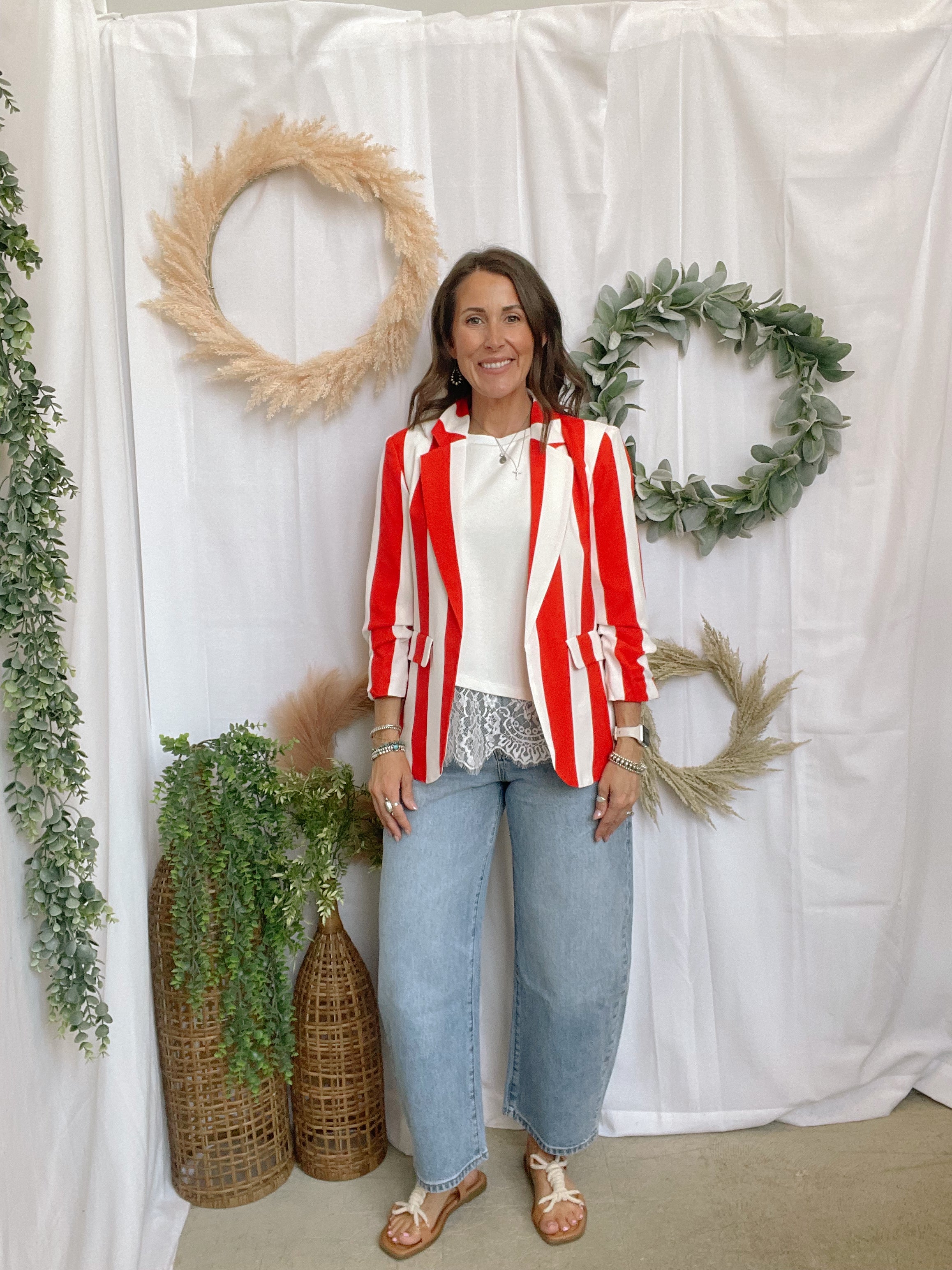 Viv Striped Blazer-Red-Blazers-oddi-The Silo Boutique, Women's Fashion Boutique Located in Warren and Grand Forks North Dakota