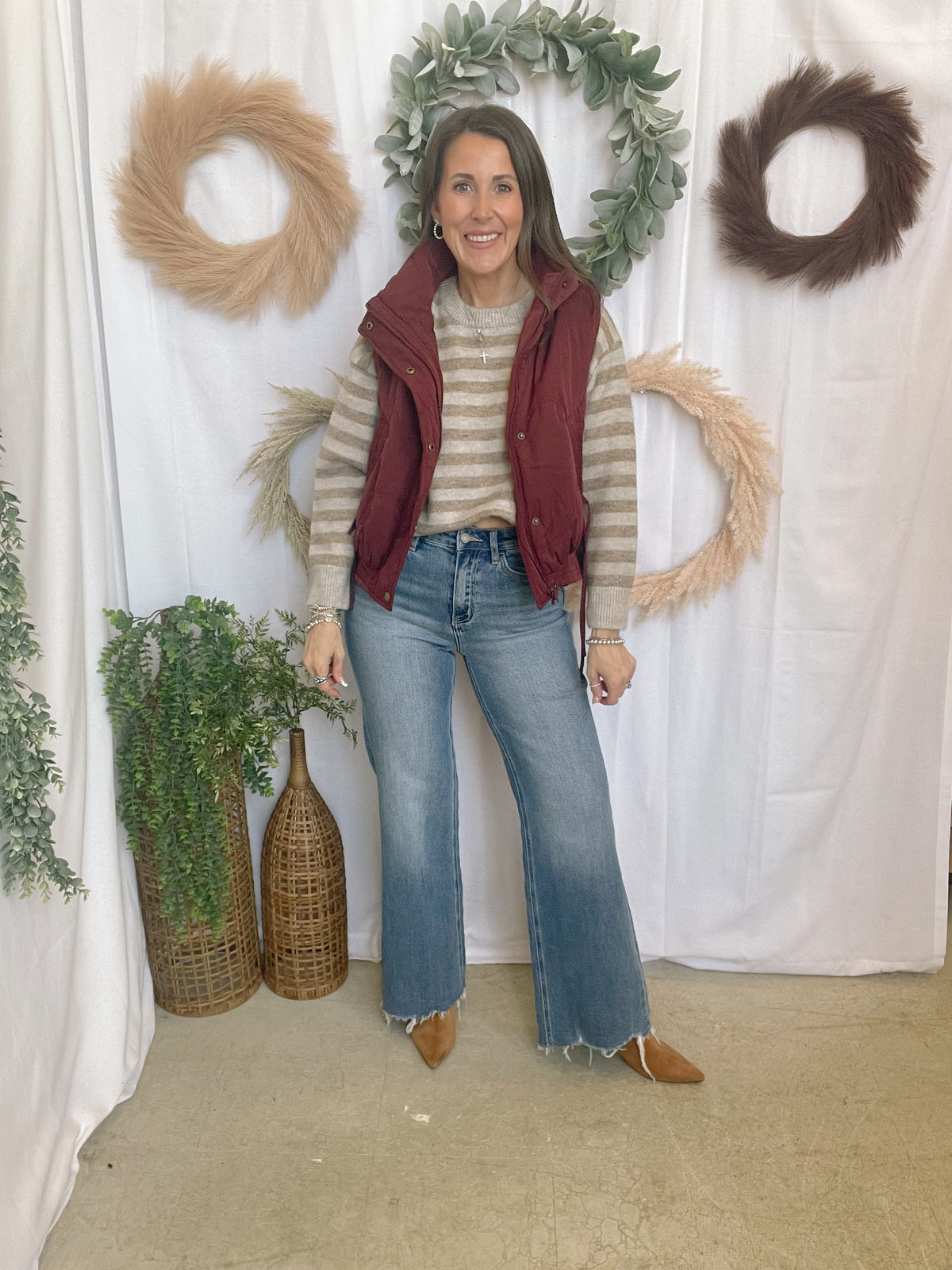 Wave Quilted Vest-Oxblood-Vests-blu pepper-The Silo Boutique, Women's Fashion Boutique Located in Warren and Grand Forks North Dakota