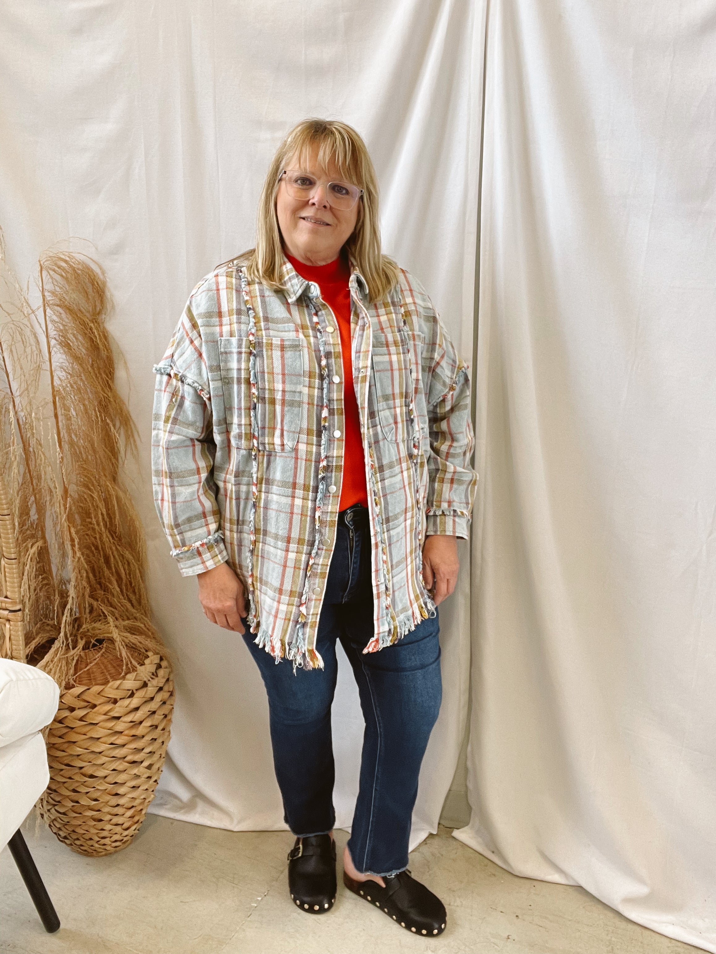 Washed Blue Oli Flannel-Long Sleeve Tops-oli-The Silo Boutique, Women's Fashion Boutique Located in Warren and Grand Forks North Dakota