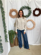 Double Striped Cardigan-Oatmeal-Long Sleeve Tops-staccato-The Silo Boutique, Women's Fashion Boutique Located in Warren and Grand Forks North Dakota