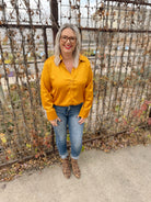 Golden Button Up Satin Top-Long Sleeve Tops-hyfve-The Silo Boutique, Women's Fashion Boutique Located in Warren and Grand Forks North Dakota