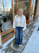 Embroidered Heart Button Up Top-Long Sleeve Tops-hem and thread-The Silo Boutique, Women's Fashion Boutique Located in Warren and Grand Forks North Dakota