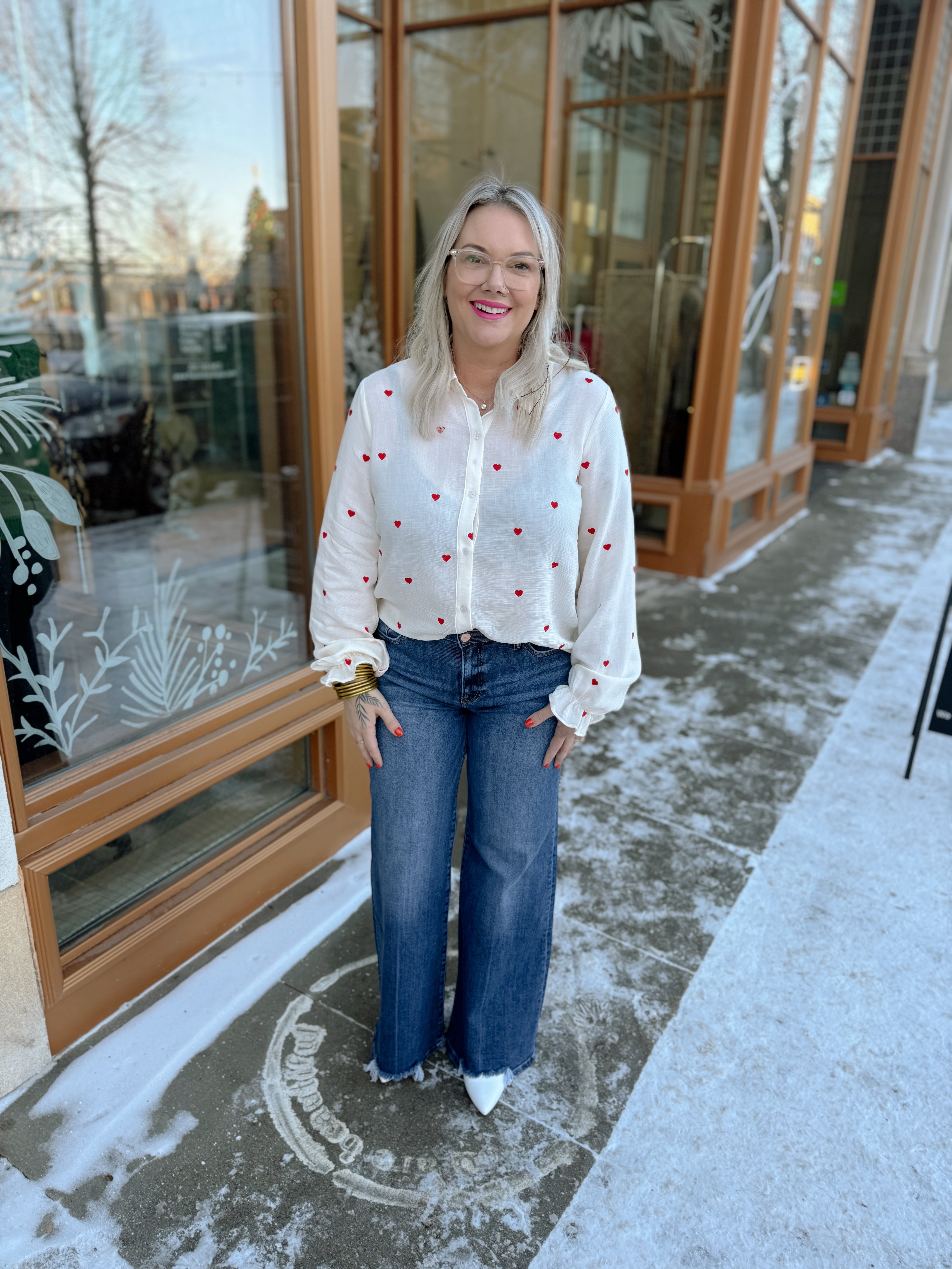 Embroidered Heart Button Up Top-Long Sleeve Tops-hem and thread-The Silo Boutique, Women's Fashion Boutique Located in Warren and Grand Forks North Dakota